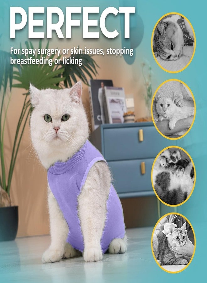 Avont Cat Recovery Suit - Kitten Onesie for Cats After Surgery, Cone of Shame Alternative Surgical Spay Suit for Female Cat, Post-Surgery or Skin Diseases Protection -Purple(M) - Image 5